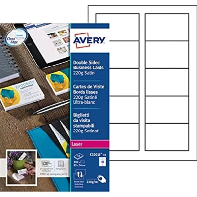 Afbeelding van visitekaartjes Avery 85x54mm 220gr wit 10 vel kaarten per AV C32016