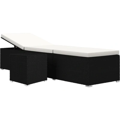 Afbeelding van Ligbed met kussen en salontafel poly rattan zwart