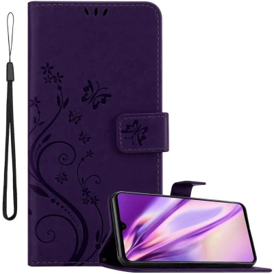 Afbeelding van Cadorabo Hoesje geschikt voor Huawei MATE 20 in BLOEMEN DONKER PAARS Beschermhoes bloemmotief met magnetische sluiting, standfunctie en kaartsleuven Book Case Cover Etui