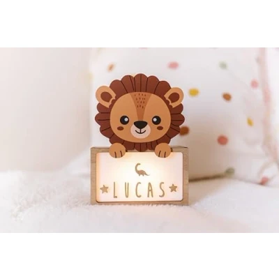 Afbeelding van WONDEE Lampe personnalisée avec nom lumière de nuit enfants lion, cadeau nouveau né mâle et femelle, baptême bébé fille, cadeaux personnalisés enfant fille (câble USB C)