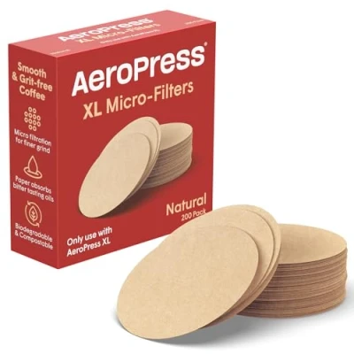 Afbeelding van AeroPress 200 stuks ongebleekt XL natuurlijk papier microfilters voor koffiezetapparaten, onmisbare koffie accessoires, XL, 1 verpakking