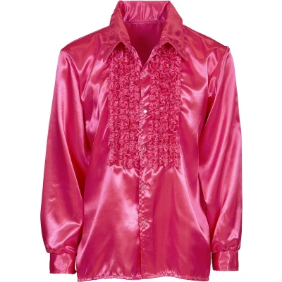 Afbeelding van Widmann Jaren 80 &amp; 90 Kostuum Lekker Foute Rouchenblouse Roze Man Medium / Large Carnavalskleding Verkleedkleding