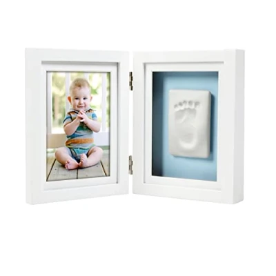 Afbeelding van Pearhead Baby Prints Newborn Handprint en Footprint Desk Photo Frame &amp; Print Kit Geweldig Vaderdagcadeau voor papa, cadeaus nieuwe vader, wit