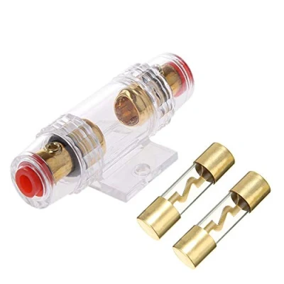 Afbeelding van ETOPARS AGU 15A inline zekeringhouder voor in de auto, audiobeveiliging, vergulde glazen buis met 2 zekeringen 4, 6, 8 gauge draad