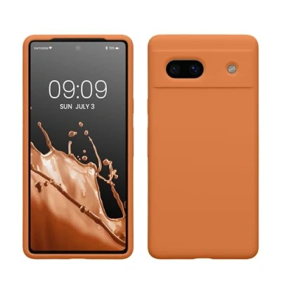 Afbeelding van kwmobile telefoonhoesje geschikt voor Google Pixel 7a Hoesje met siliconen coating Smartphone case in warme abrikoos