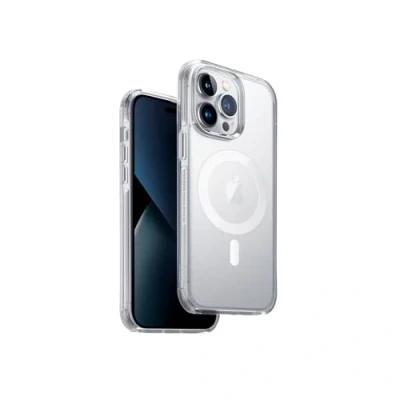 Afbeelding van UNIQ hoesje Combat iPhone 14 Pro 6.1 Magclick Charging transparant/dove satijn helder