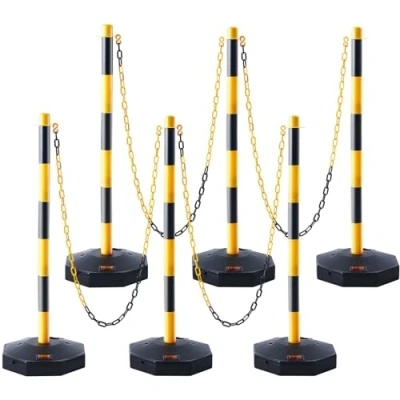 Image de VEVOR Poteau de Signalisation 6PCs Délimitation sur Socle Remplissable Hauteur Réglable Cône Longue Chaine 2,4 m pour Contrôle Circulation Chantier Parking Jaune et Noir