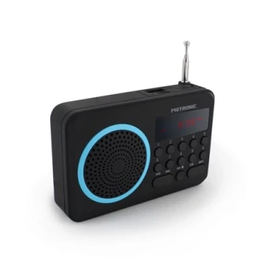 Afbeelding van Metronic 477203 Compacte draagbare FM radio met USB poort + micro SD kaartlezer, zwart en blauw