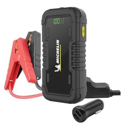 Afbeelding van MICHELIN MJS80 Jump Starter en Power Bank, auto accu starterpakket, 8000 mAh startapparaat, 1000 A/12 V piekstroom, ledlicht, geschikt voor 3 liter benzine 2,0 l diesel, zwart
