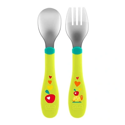 Afbeelding van Chicco Bestek Lepel En Vork Junior 16 Cm Lichtgroen 2 delig