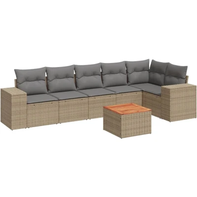 Afbeelding van vidaXL 7 delige Loungeset met kussens poly rattan beige