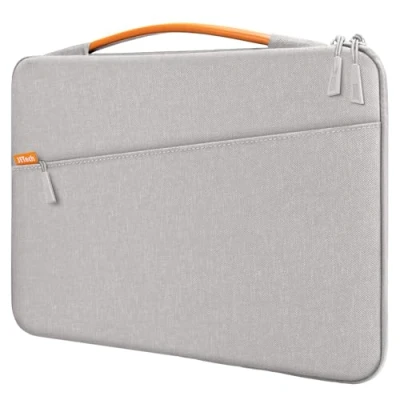 Afbeelding van JETech Laptophoes voor 13,3 inch MacBook Air/Pro, 14 Pro 2021 M1, 13 13,6 Notebook, waterdichte aktetas met handvat (lichtgrijs)