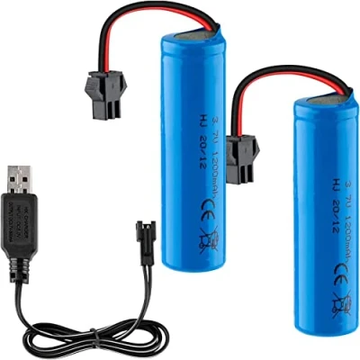 Afbeelding van Yangers 2 stuks 15C SM 2P 3,7 V 1200 mAh oplaadbare Li ion batterijen met USB oplader voor op afstand bestuurde off road auto vrachtwagen Jumper voertuig Drift Monster Toys
