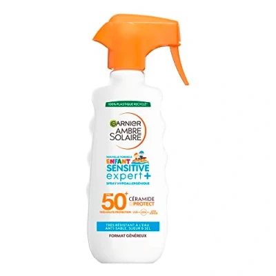 Afbeelding van GARNIER Ambre Solaire Sensitive Expert+ triggerspray voor kinderen, hoge zonwering SPF 50+, beschermt tegen lange UVA, UVB en op basis van keramiek, gevoelige huid, 270 ml