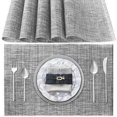 Afbeelding van Wasbare placemats, set van 6 kunststof, pvc, hittebestendig, antislip, voor keuken, eettafel (grijs)