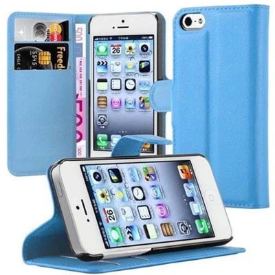 Afbeelding van Cadorabo Hoesje geschikt voor Apple iPhone 5 / 5S SE 2016 in PASTEL BLAUW Beschermhoes met magnetische sluiting, standfunctie en kaartvakje Book Case Cover Etui