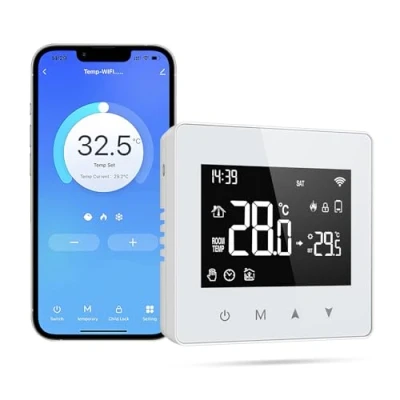 Afbeelding van Aangesloten thermostaat, draadloze compatibel met Alexa en Google Home, thermostaat voor gasboiler, intelligente led touchscreen, spraakbesturing afstand