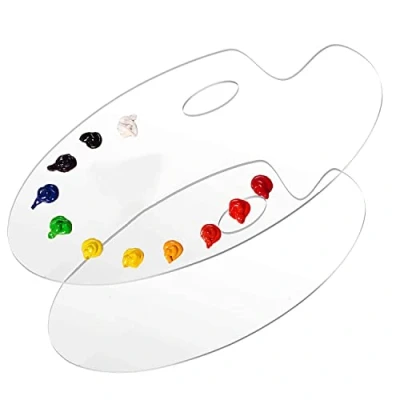 Afbeelding van DARENYI Set van 2 mengpaletten voor olieverf, acryl, transparant, ovaal, met greepgat, doe het zelf kunstschilderen