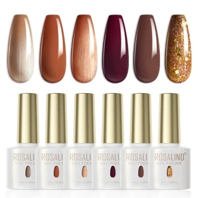 Afbeelding van ROSALIND uv nagellak, 6 kleuren chocoladebruin glitter bruin herfst gel nagellak pompoen schellak set bubble off led nail art