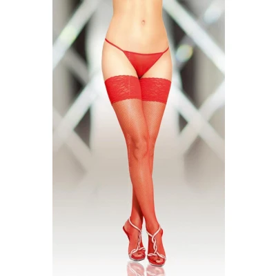Afbeelding van Softline Collection Visnet jarretelkousen met kant en rand rood L