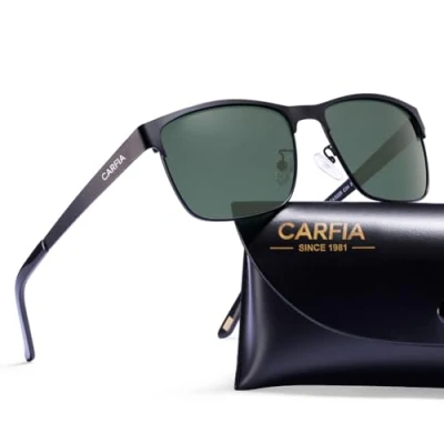 Afbeelding van Carfia Spiegelzonnebril voor heren, gepolariseerd, metaal, duurzaam, UV400 bescherming, rijden in de zomer.