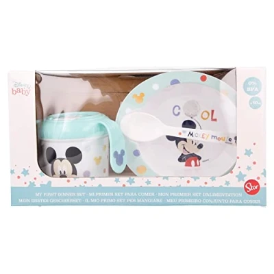 Afbeelding van Babyserviesset bestaande uit leerbeker, kom en lepel Cool Like Mickey