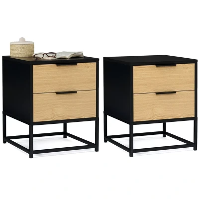 Afbeelding van Lot de 2 tables chevet NEVADA tiroirs design industriel noir et bois