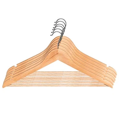 Afbeelding van KADAX kleerhanger met twee inkepingen, van hout, voor kleding, overhemd, pak, broek, rok, 360 graden draaibare metalen haak, ruimtebesparende (6)