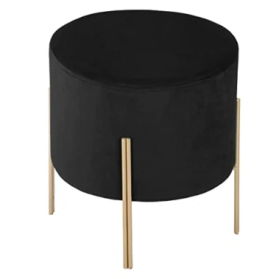 Afbeelding van Atmosphera Velvet poef zwart met gouden poten Kruk Fluweel Velours