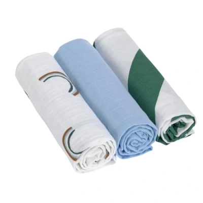 Afbeelding van Lassig Happy Rascals Swaddle 3pcs Blue