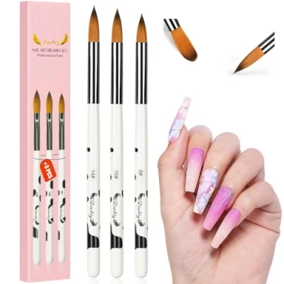 Image de URAQT 3Pcs Nail Art Design Pinceaux, Ensemble de Pinceaux à Ongles Art, Pinceau pour Gel UV et Acrylique, Dessin Stylo Outil À Ongles, Blanc