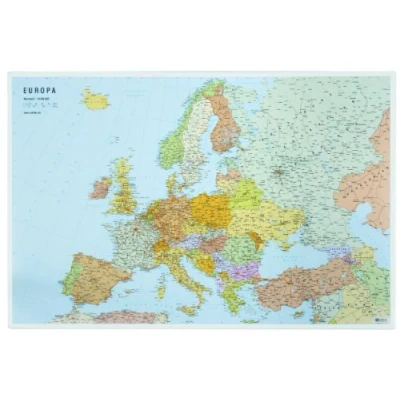Afbeelding van Veloflex 4673000 Bureauonderlegger met Europakaart, 40 x 60 cm, antislip, wasbaar, ontspiegelde transparante beschermfolie, bureausteun, schildermat, knutselmat, 1 stuk