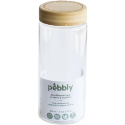 Afbeelding van Pebbly Round Glass Canister With Screw Bamboo Lid 850 Ml