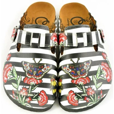 Afbeelding van GOBY Vlinder en Bloemen Slippers Sandalen Hoge kwaliteit Handmade Maat 36