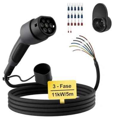 Afbeelding van dé Type 2 oplaadkabel, open uiteinde, 11 kW, 3 fasen, 5 m, 16 A, gratis kabeluiteinde voor Wallbox/laadstation