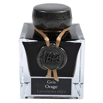 Afbeelding van Jacques Herbin 15009JT Een fles glitterinkt goud 1670 voor vulpen, roller, glazen veer en vulhouder, 50 ml, stormgrijs