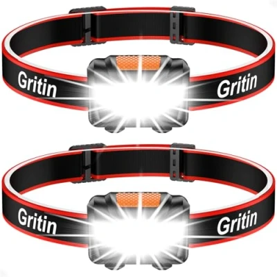 Afbeelding van Gritin Hoofdlamp, [2 stuks] Krachtige led koplamp, 3 verlichtingsmodi, verstelbaar en licht, IPX5 waterdicht voor hardlopen/kamperen/fietsen/wandelen kinderen, 6 AAA batterijen inbegrepen