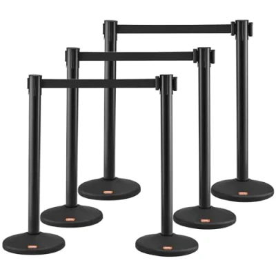 Image de VEVOR Poteau de Guidage 6PCs 93 cm Barrière Balisage pour Contrôle Foules avec 3 Rubans Rétractables 2 m Délimitation Séparation File d&#039;Attente en Public École Théâtre Hôtel Exposition