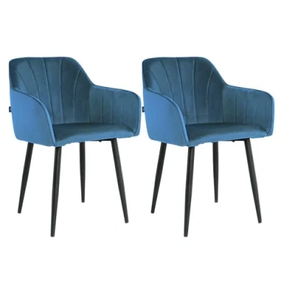 Afbeelding van Lina® Rio Eetkamerstoelen Blauw Set van 2 Velvet
