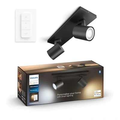 Afbeelding van Philips Hue Runner opbouwspot warm tot koelwit licht 2 spots zwart 1 dimmer switch GU10