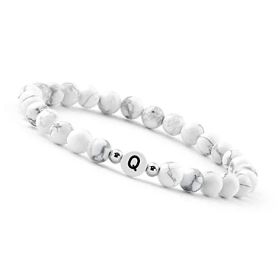 Afbeelding van GD GOOD.designs EST. 2015 Letterkralen armband howliet kralen wit cadeau voor koppels gepersonaliseerde 16 centimeter steen parel, Steen, Parel
