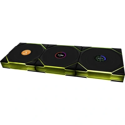 Afbeelding van Lian Li UNI FAN TL Wireless LCD Lüfter, ARGB, PWM, 3er Pack inkl. Controller 120 mm, schwarz (120 mm, 3 x), PC ventilator, Zwart