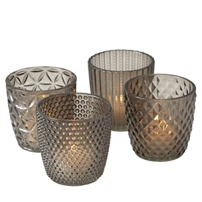 Afbeelding van Boltze Marilu 2002930 Set van 4 theelichthouders voor theelichtjes, kaarsenhouder Ø 8 cm, verschillende motieven, ronde vorm, windlicht