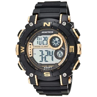 Afbeelding van Armitron Sport 40/8284 Herenhorloge, chronograaf, digitale armband van hars, Zwart/Goud, GBK
