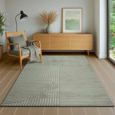 Afbeelding van the carpet Everest Modern laagpolig tapijt voor woonkamer, slaapkamer, hoog laag effect, 3D hoge dichtheid en zacht, design panglao, groen, 160 x 230 cm