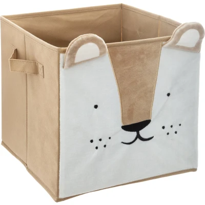 Afbeelding van Opbergdoos Vierkant Leeuw, Velvet, Beige (29x29x29cm)