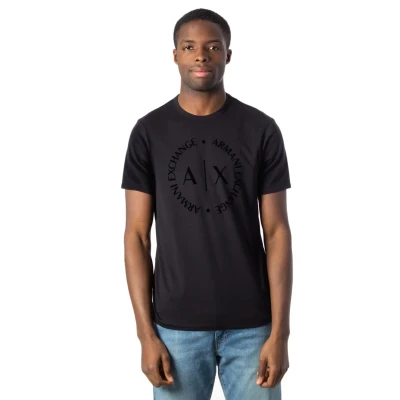 Afbeelding van Armani Exchange heren T shirt met flock logoprint in de kleur Zwart, maat: L