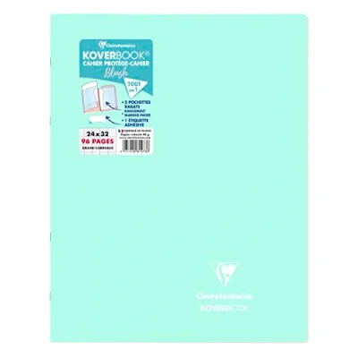Afbeelding van Clairefontaine 981473C A Notitieboek, Koverbook, Blush Mint Water, 24 x 32 cm, 96 pagina&#039;s, grote ruiten, wit papier, 90 g, omslag van polypropyleen ondoorzichtig