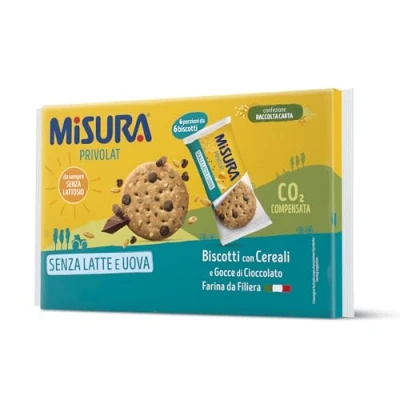 Afbeelding van Misura Privolat Graankoekjes en chocoladedruppels, zonder melk eieren, Italiaans Filiera meel, FSC gecertificeerde papieren verpakking, 6 porties van koekjes
