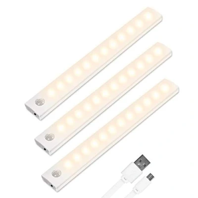Afbeelding van Vicloon Kastverlichting met bewegingssensor, 3 stuks, 12 leds, oplaadbare kastverlichting, USB, draadloos, magneetstrip voor kast, trap